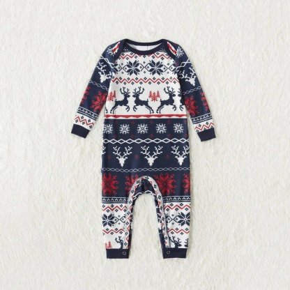 Christmas All Over Reindeer and Snowflake Print Family Matching Long-sleeve Plus Size Pajamas Sets-xinru shop