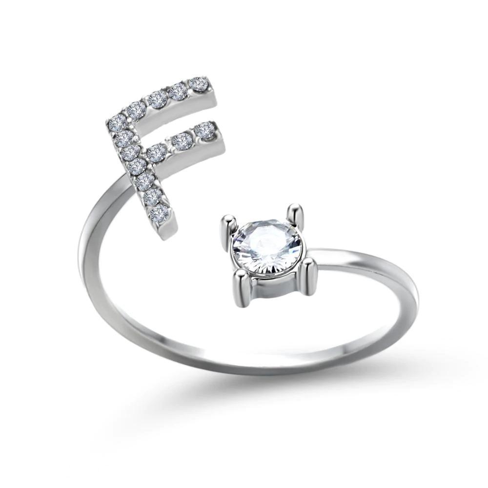 Adjustable A-Z Initial Letter With Rhinestone Personalized Ring-xinru