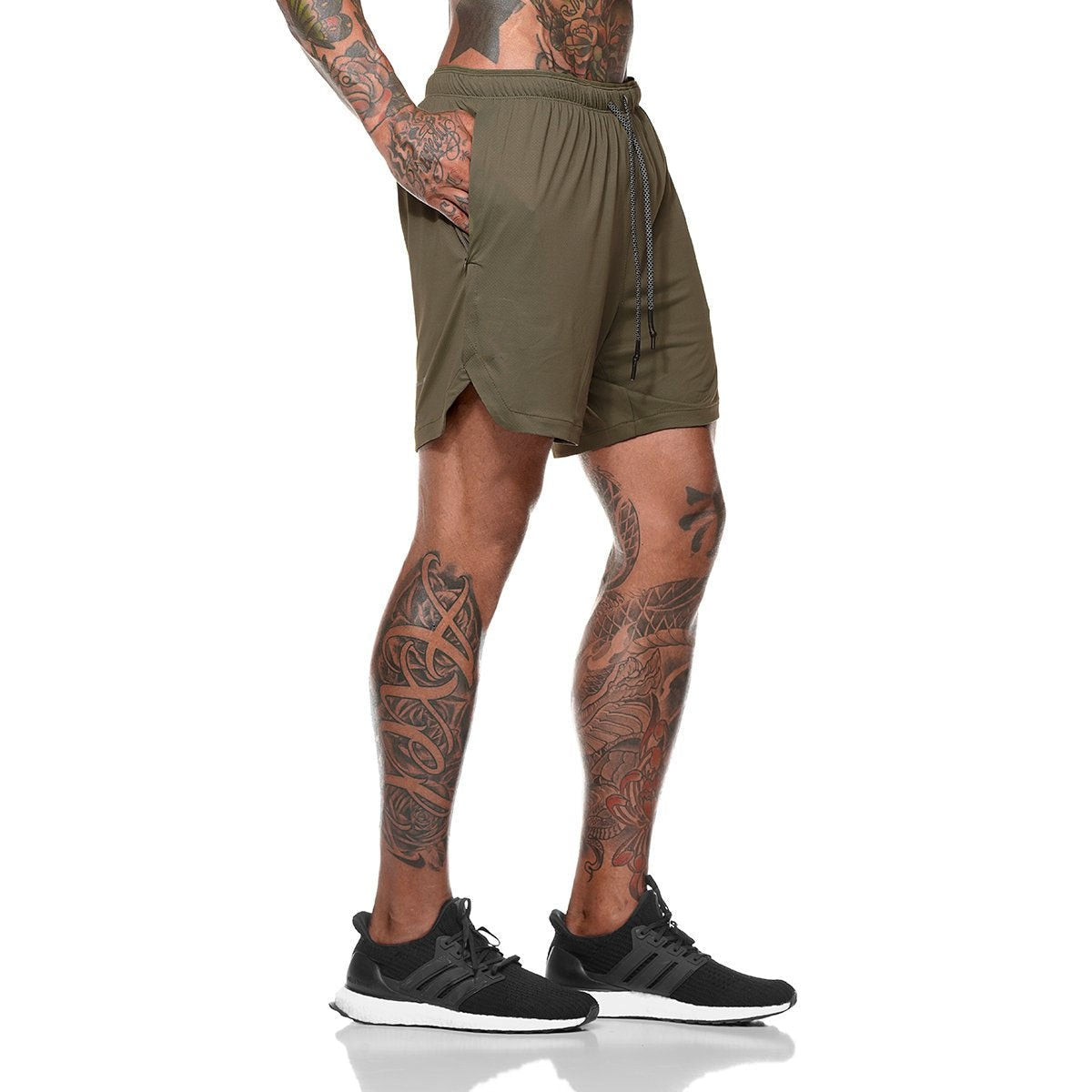 Men Drawstring Waist Sports Shorts With Phone Pocket-xinru