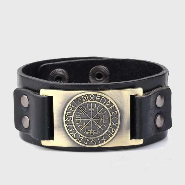 Viking Compass Leather Bracelet Vegvisir Wristband-xinru