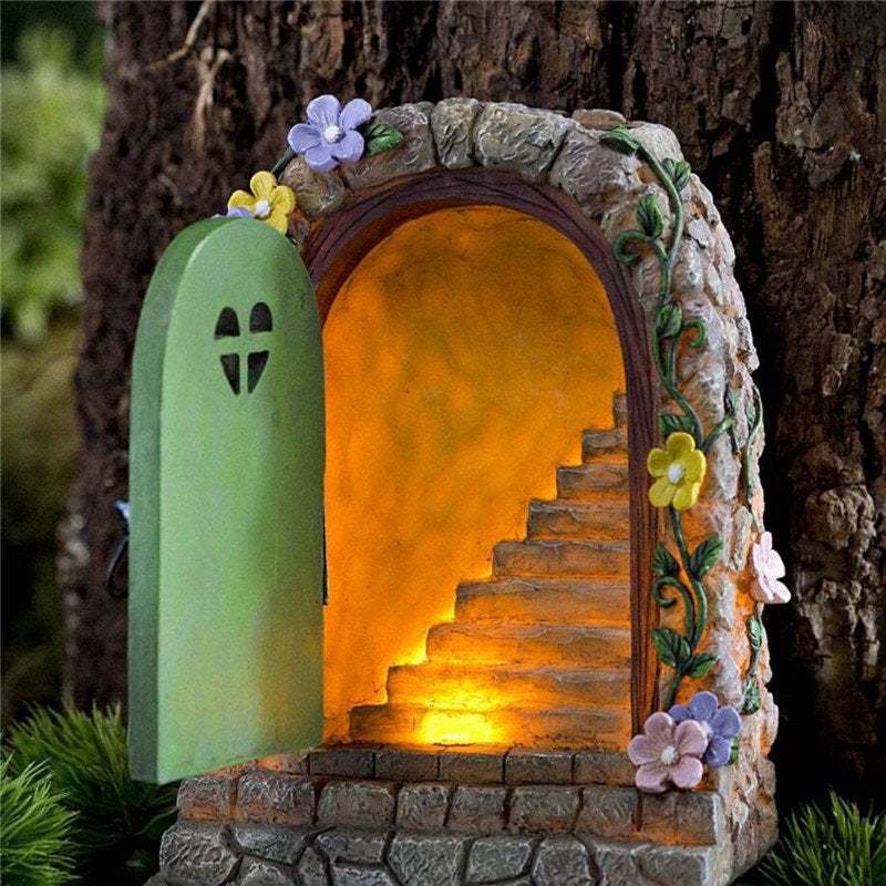 Solar Fairy Garden Stone Gate Resin Fairy Garden Ornament-xinru
