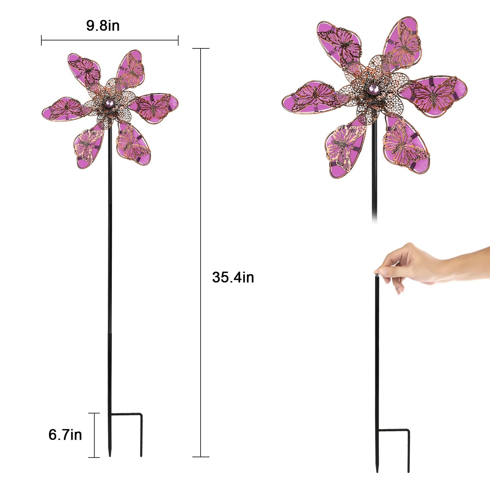 Metal Luminous Butterfly Flowers Windmill Stake-xinru