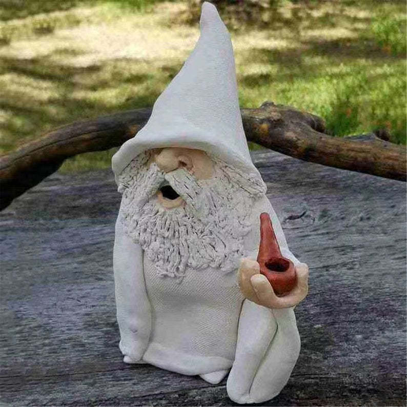 Funny Smoking Dwarf Garden Sculpture Ornaments Scornful Wizard Gnome Statue-xinru