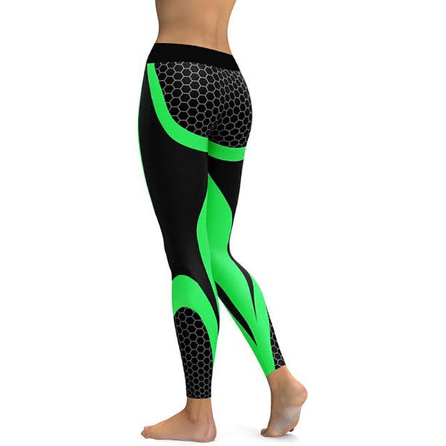 Mesh Pattern Print Leggings Fitness Women Elastic Slim Pants-xinru