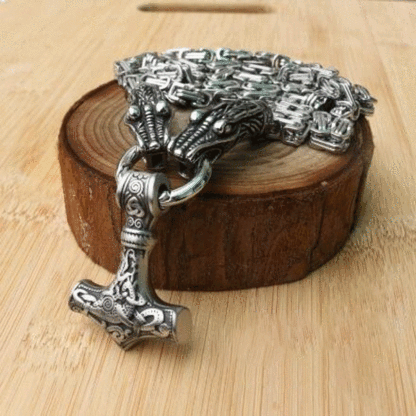 Stainless steel wolf head black king chain with black mjolnir-xinru
