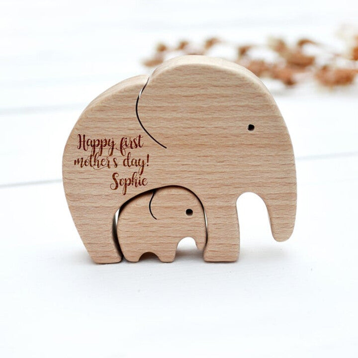 Mother's Day GiftElephant Mother And Child Wooden Ornament-xinru