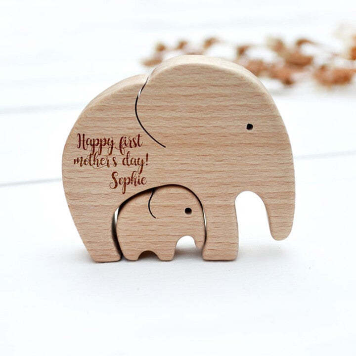 Mother's Day GiftElephant Mother And Child Wooden Ornament-xinru