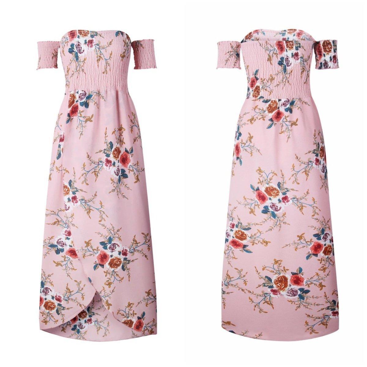 Off Shoulder Beach Floral Summer Dress-xinru