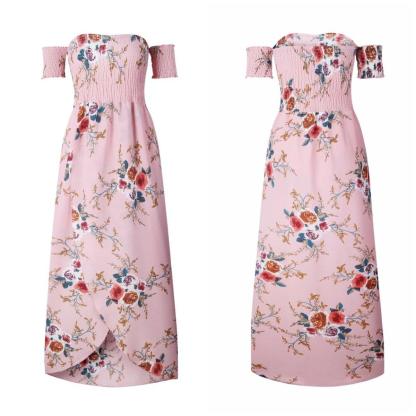 Off Shoulder Beach Floral Summer Dress-xinru