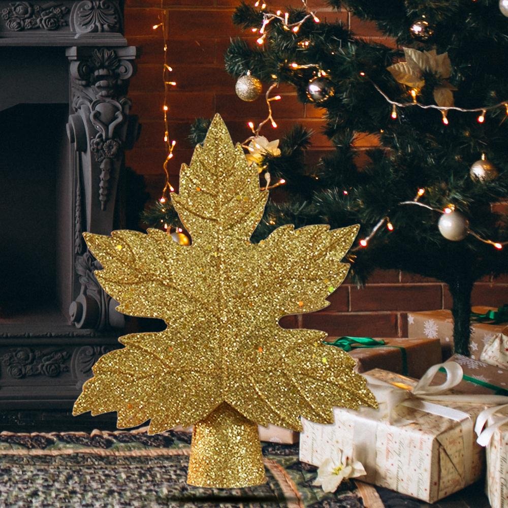 Leaf-shaped Christmas Tree Topper With LED Snowflake Projection-xinru shop