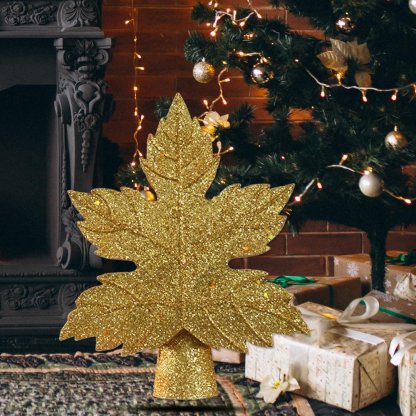 Leaf-shaped Christmas Tree Topper With LED Snowflake Projection-xinru shop