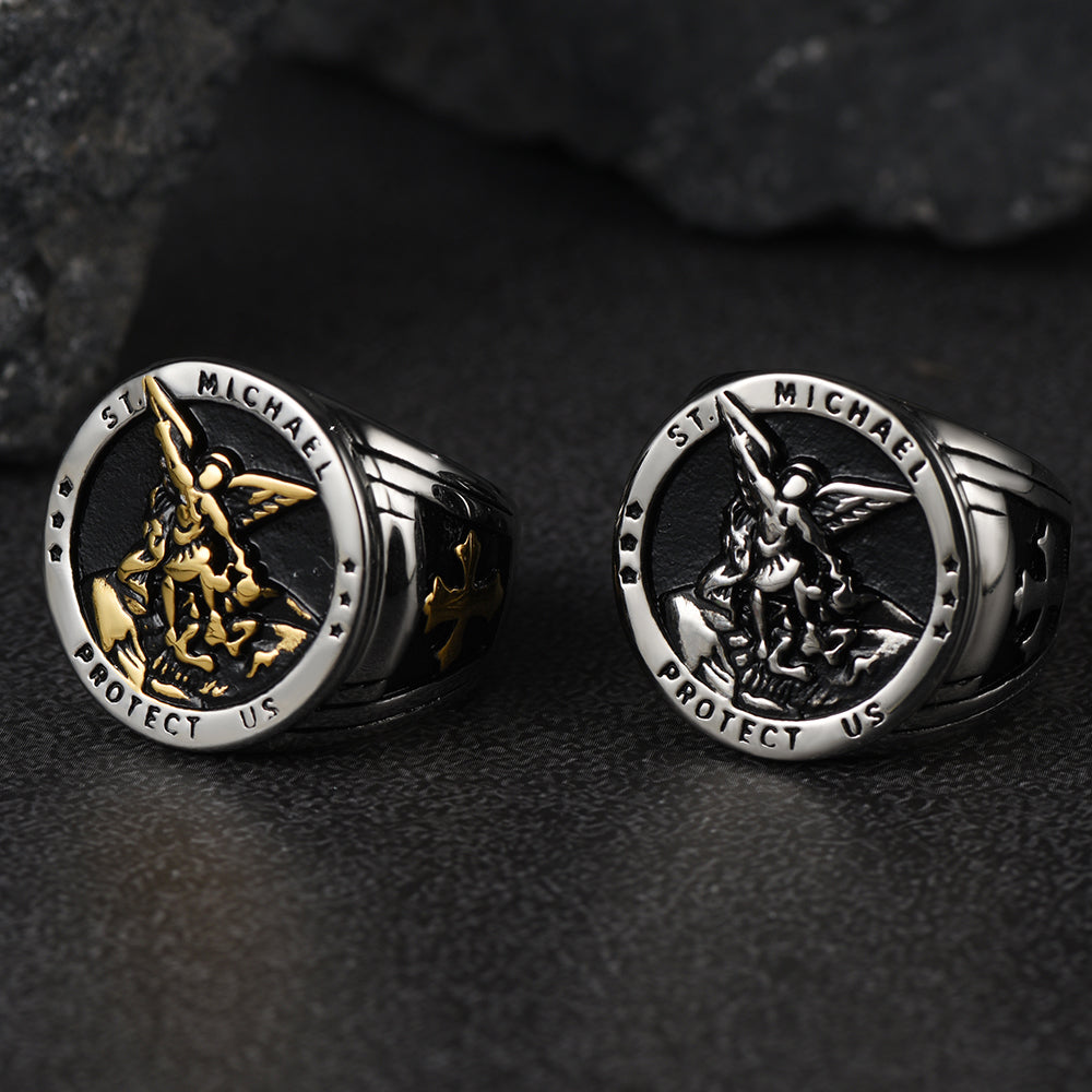 St Michael Ring Stainless Steel Archangel Michael Ring For Men-xinru