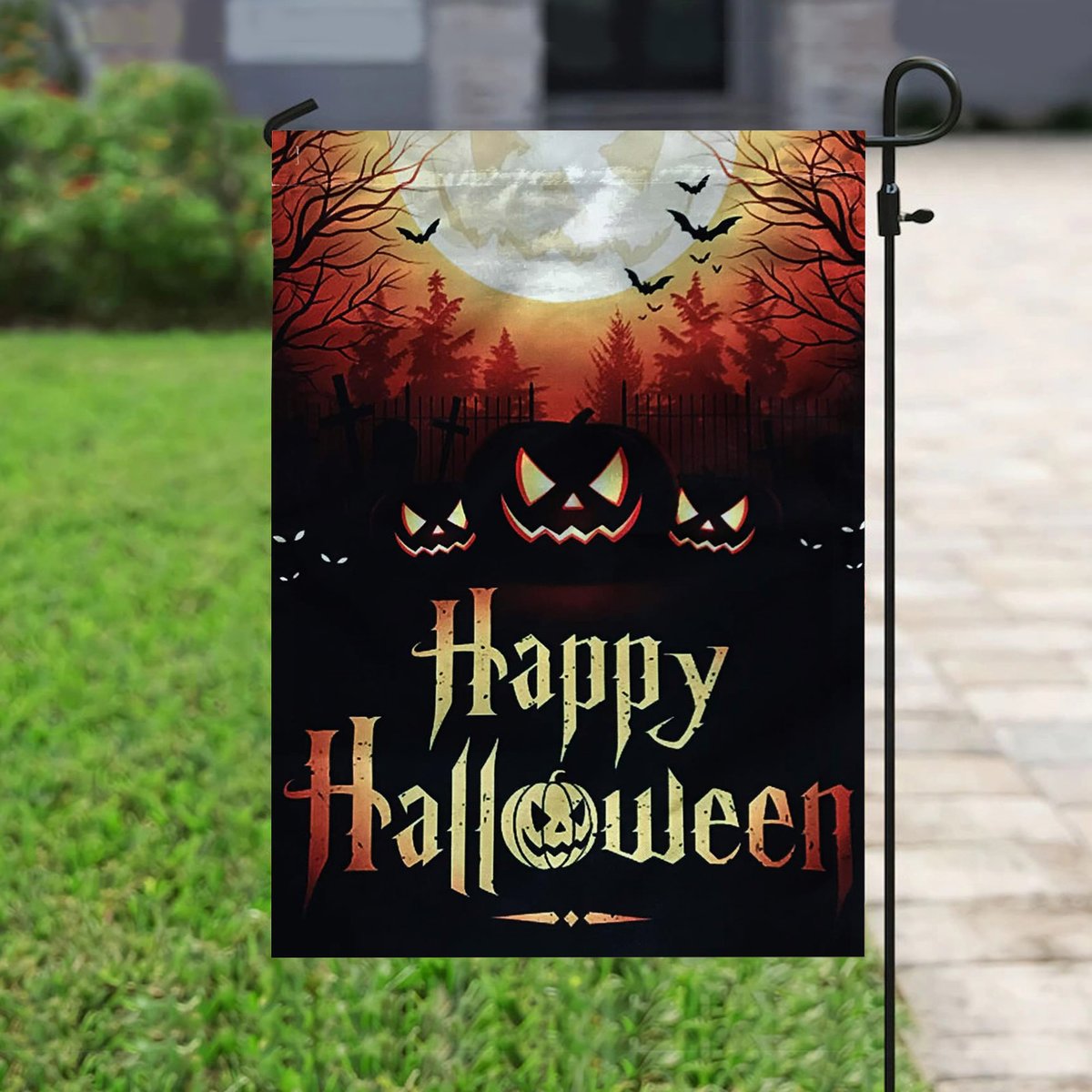 Spooky Pumpkins Halloween Black Halloween Gifts Garden House Flag-xinru shop