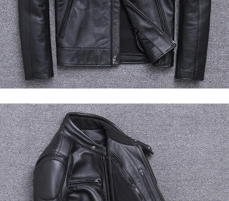 Classic Cowhide Leather Motorcycle Biker Jacket for Men-xinru shop