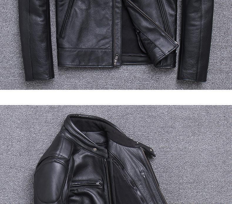 Classic Cowhide Leather Motorcycle Biker Jacket for Men-xinru shop