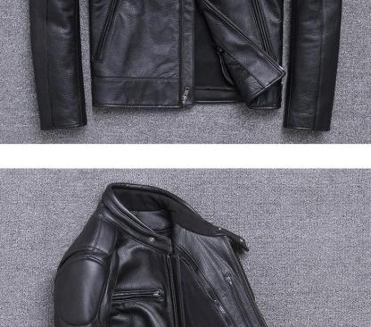 Classic Cowhide Leather Motorcycle Biker Jacket for Men-xinru shop