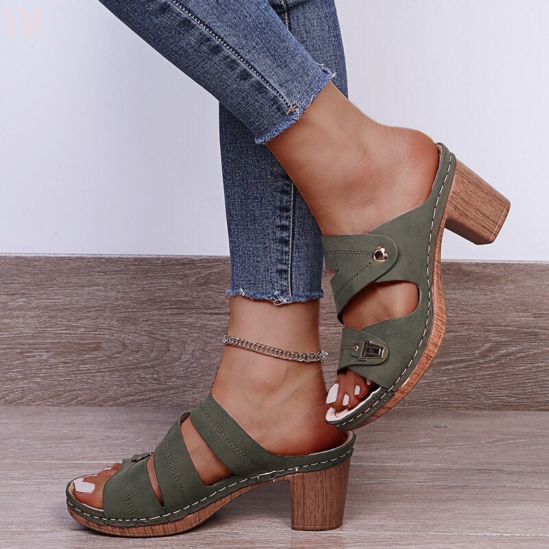 New Fashion High-heeled Women Leather Sandals-xinru