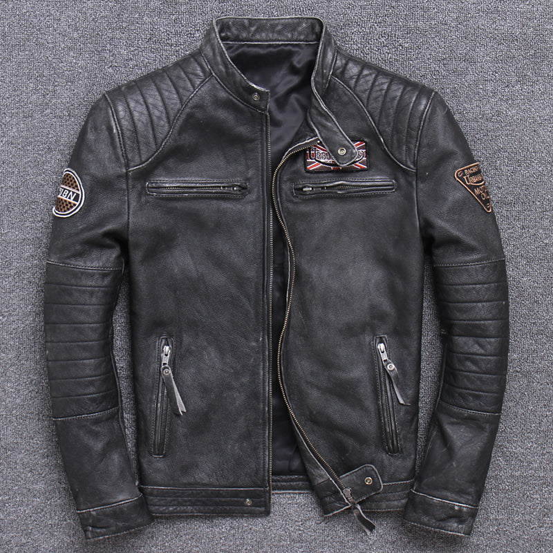 Stand Collar Leather Jacket-xinru shop