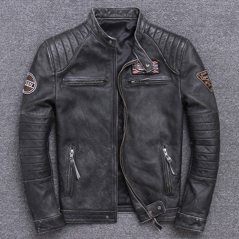 Stand Collar Leather Jacket-xinru shop