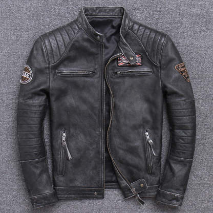 Stand Collar Leather Jacket-xinru shop
