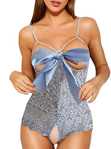 Romwe Women's Self Knot Front Teddy Lingerie One Piece Floral Lace Bodysuit Babydoll-xinru