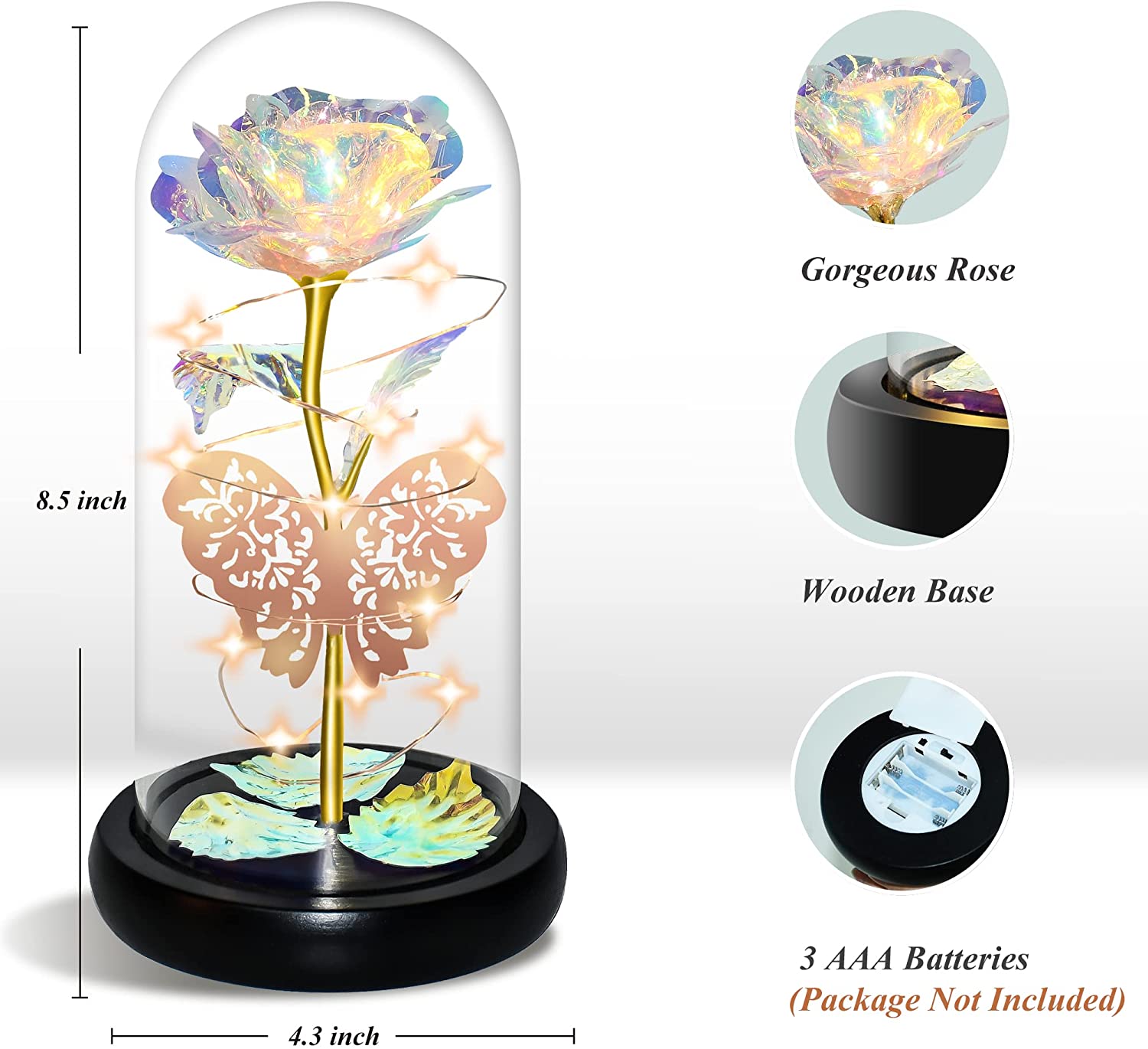 Mother's Day Gift light Up Galaxy Rose In Glass Dome-xinru