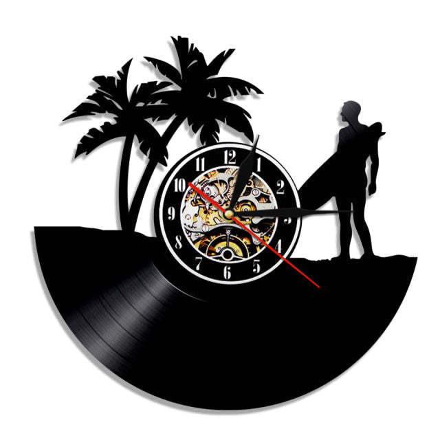Summer Time Surfing Vinyl Record Wall Clock For Surfing Lover Gift-xinru