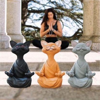 Whimsical Buddha Cat Figurine Meditation Yoga Collectible-xinru
