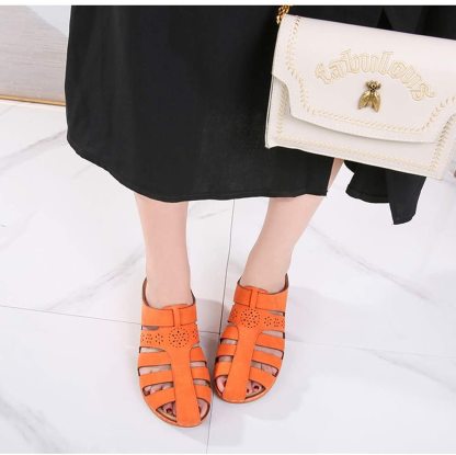 Hollow Out Closed Toe Wedges Backless Sandals-xinru shop