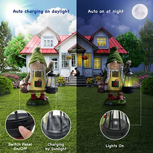 Solar Light Garden Gnome Holding Lantern Ornament Yard Art-xinru