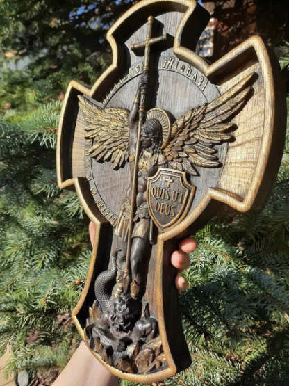 Hand Carved Wood Archangel Michael Solid Wood Carving-xinru