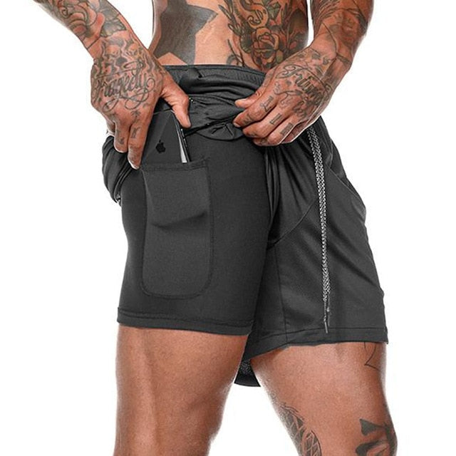 Men Drawstring Waist Sports Shorts With Phone Pocket-xinru