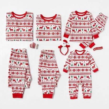 Plus Size Christmas Reindeer and Snowflake Patterned Family Matching Pajamas Sets-xinru shop