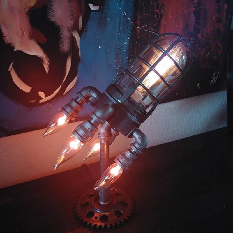 Steampunk Style Table Lamps Rocket Ship Retro Light Bedside Decoration Ornaments-xinru