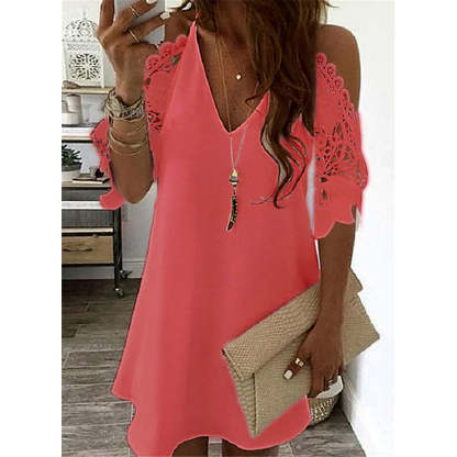 Women's Half Sleeve Solid Cutout Shift Dress-xinru