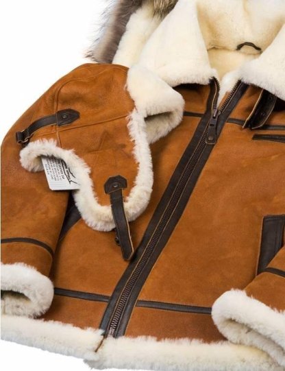 Sheepskin Pilot Jacket With Hood B3 Hooded Whiskey Art. 209-xinru shop