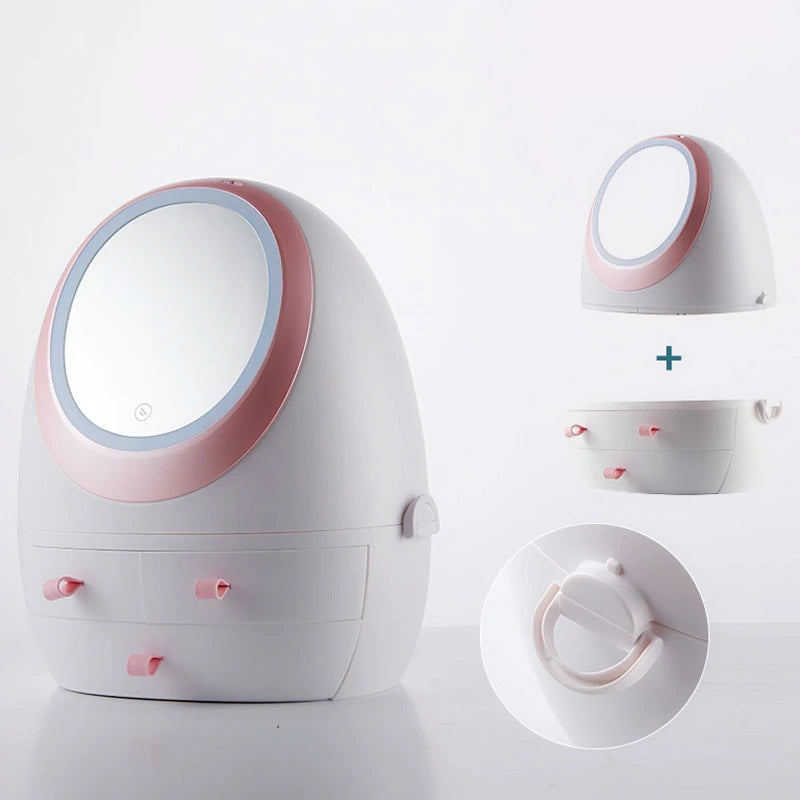 LED HD Mirror Makeup Storage Box Cosmetic Organizer Case-xinru