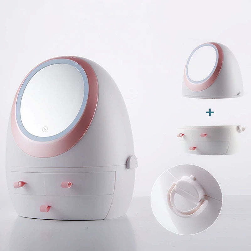 LED HD Mirror Makeup Storage Box Cosmetic Organizer Case-xinru