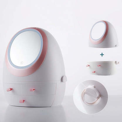 LED HD Mirror Makeup Storage Box Cosmetic Organizer Case-xinru