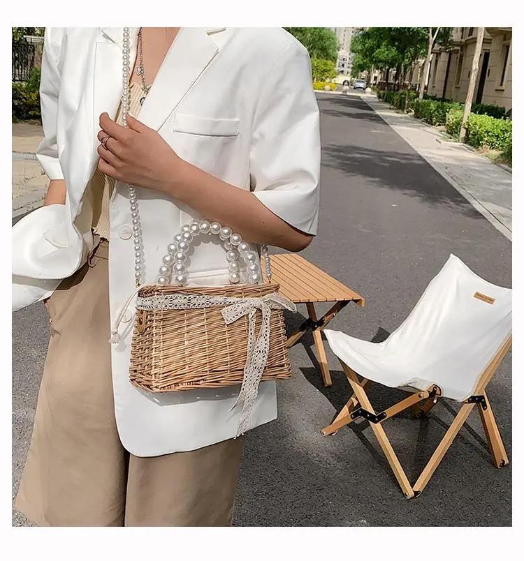 ストローバッグパールチェーンバッグ-xinru shop