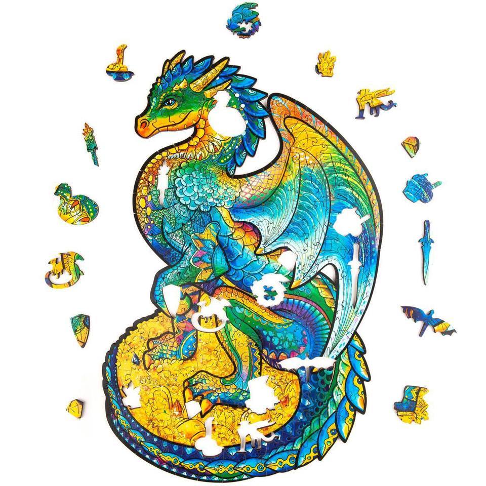 Wooden Jigsaw Puzzle Guarding Dragon With Box Gifts For Adult-xinru