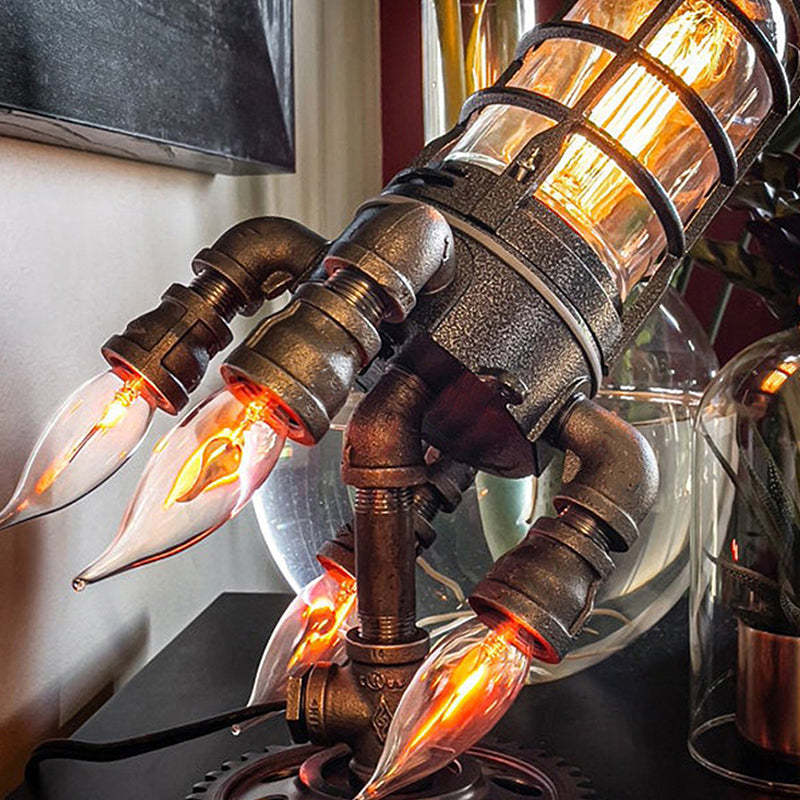 Steampunk Style Table Lamps Rocket Ship Retro Light Bedside Decoration Ornaments-xinru