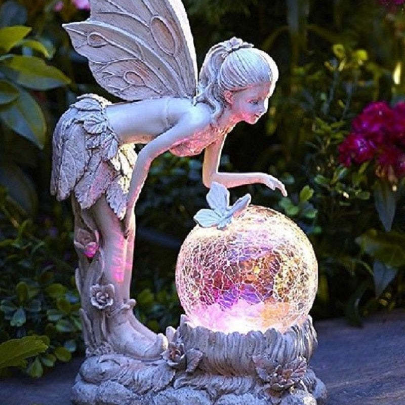 LED Solar Angel Resin Lamp Statue Outdoor Fairy Garden Ornaments-xinru