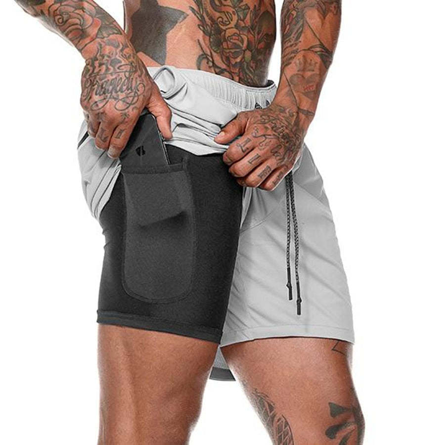 Men Drawstring Waist Sports Shorts With Phone Pocket-xinru