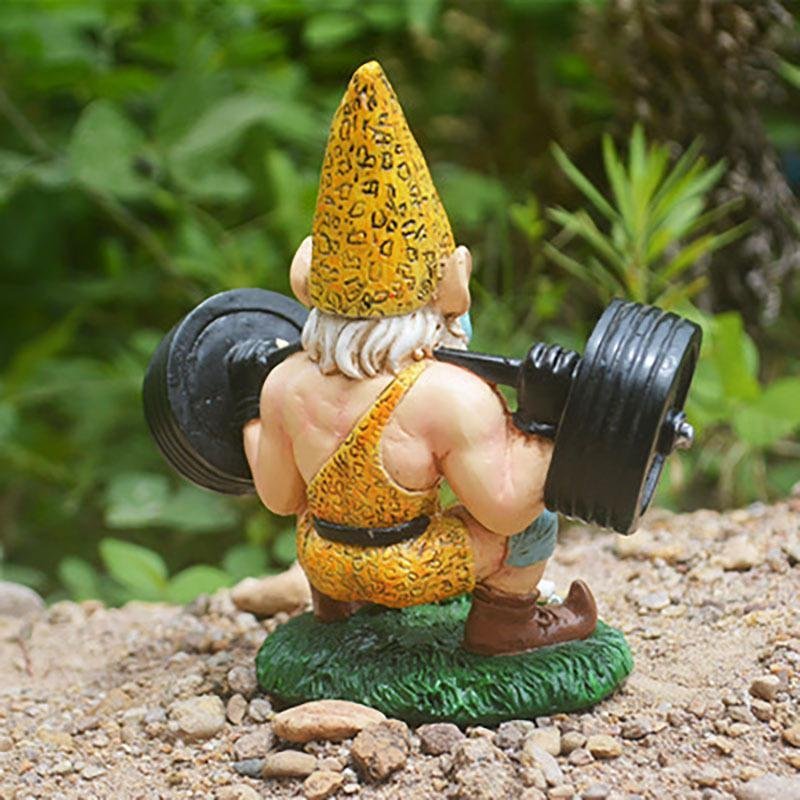 Weightlifting Gnome Resin Ornament Weatherproof Garden Decoration-xinru