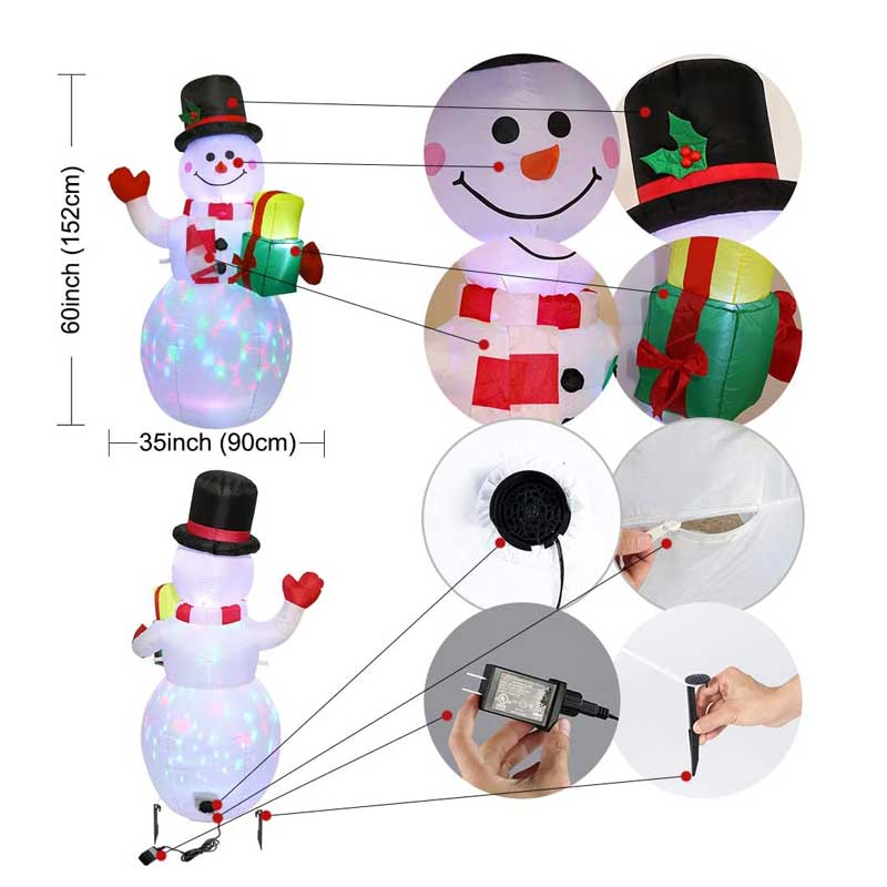 5ft Christmas Blow Up Inflatable Snowman with Rotating LED Lights-xinru shop