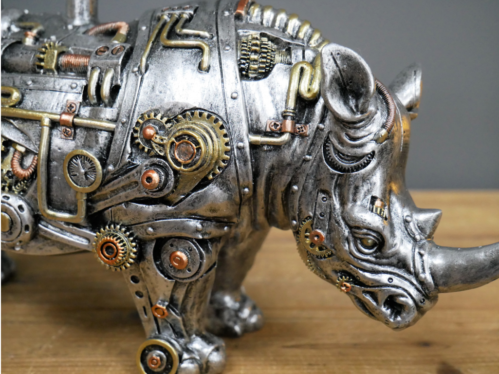 Resin Gothic Steampunk Rhino Sculpture Ornament-xinru