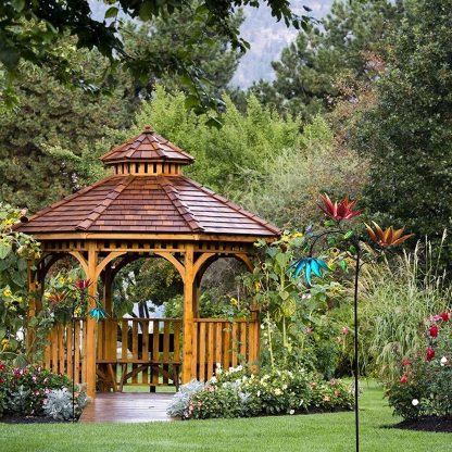 Large Metal Wind Spinner with Three Spinning Flowers And Butterflies-xinru