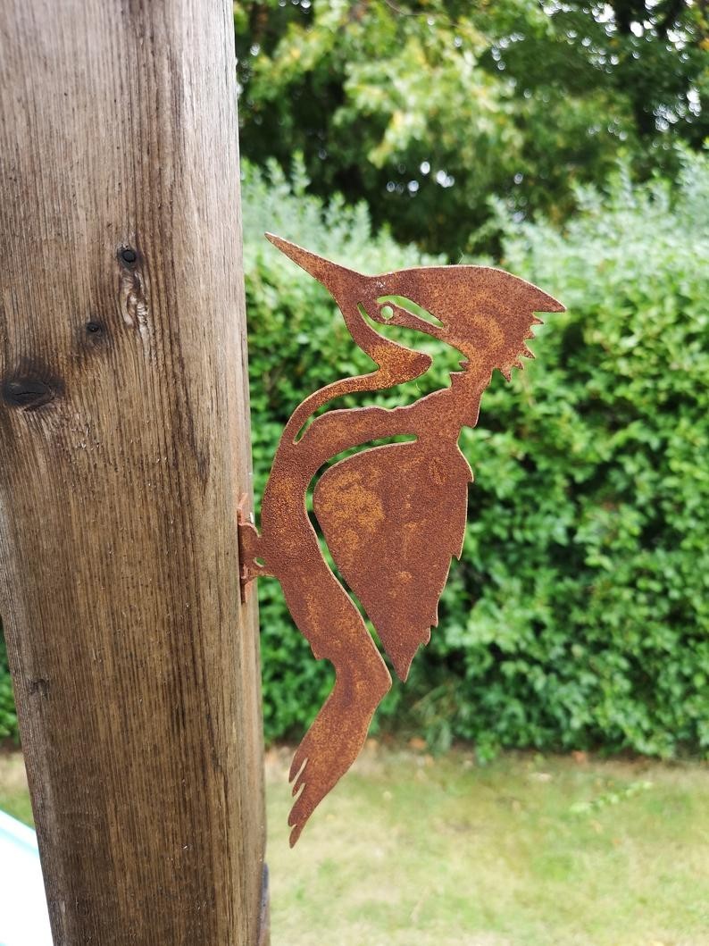 Rusty Metal Woodpecker Silhouette Garden Fence Decoration-xinru