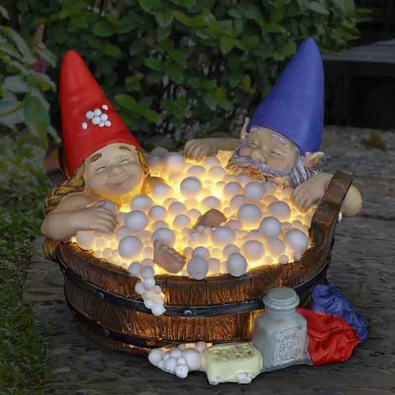 Lazy Couch Potato Gnomes Eating Chips and Drinking Beer Garden Statue-xinru